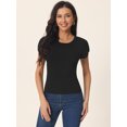thumbnail image 2 of Unique Bargains Women's Cap Sleeve Knit T Shirts Crewneck Basic Tops Solid Blouse S Black, 2 of 6