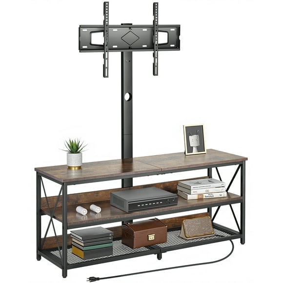 Soporte para TV VEVOR de 48" con soporte para televisores de hasta 75", centro de entretenimiento con toma de corriente, consola de TV de altura ajustable con soporte y gabinetes de