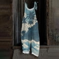 thumbnail image 2 of JULMCOMO Cotton Linen Plus Size Jumpsuits for Women Spaghetti Strap Hawaiian Floral Print Summer Outfits Sleeveless Casual Rompers Light Blue L, 2 of 6