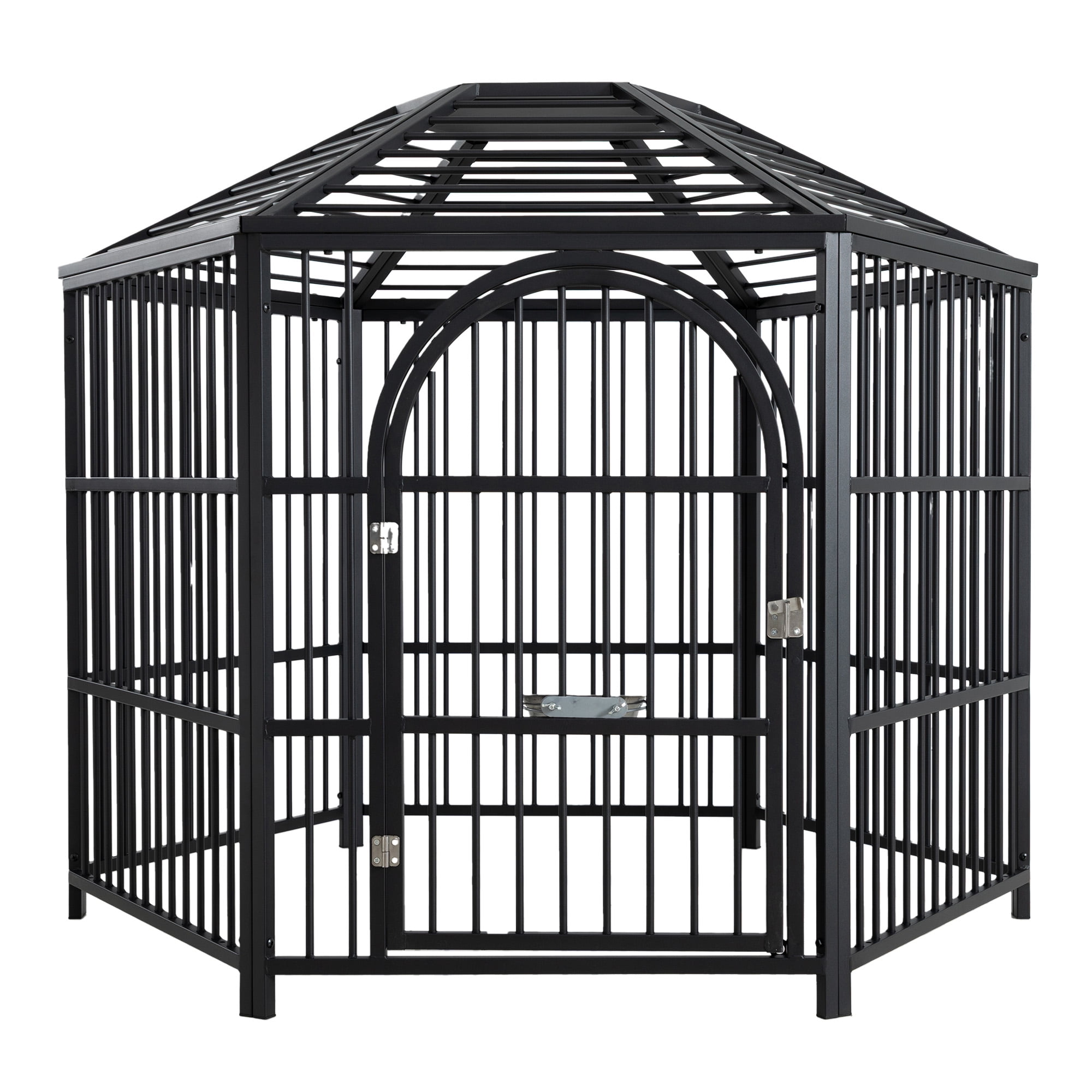 Okeysen 50 inch Hexagon Outdoor Large Dog Kennel with All-Weather Cover, Heavy-Duty Steel Frame, 5 Ground Anchors & Adjustable Bowl Stand