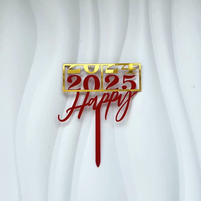 5 Pcs 2025 Cake Topper Happy New Year Acrylic Cake Toppers Baby Shower Cake Birthday Party Cake Flag Decorations