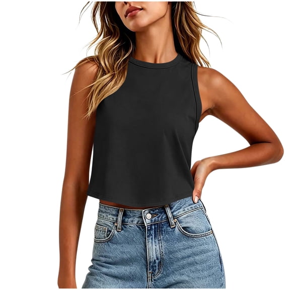 GUACER Sleeveless Crew Neck Crop Top for Women Fitted Ribbed Tank Top, Casual Soft Stretchy Basic Tee