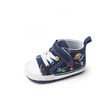 

Sanviglor Infant Crib Shoes First Walkers Canvas Sneakers Soft Sole Casual Shoe Indoor Lightweight Comfortable Anti Slip High Top Blue 4C
