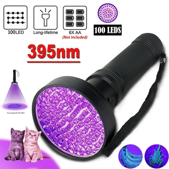 UV Ultraviolet Light 100 LED Flashlight BlackLight 395nM Inspection Lamp Torch