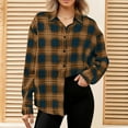 thumbnail image 2 of MaFYtyTPR Women Plaid Shirts Tops Autunm And Winter Checked Printed Long Sleeve Turn-down Collar Button Outwear Orange XXL, 2 of 5