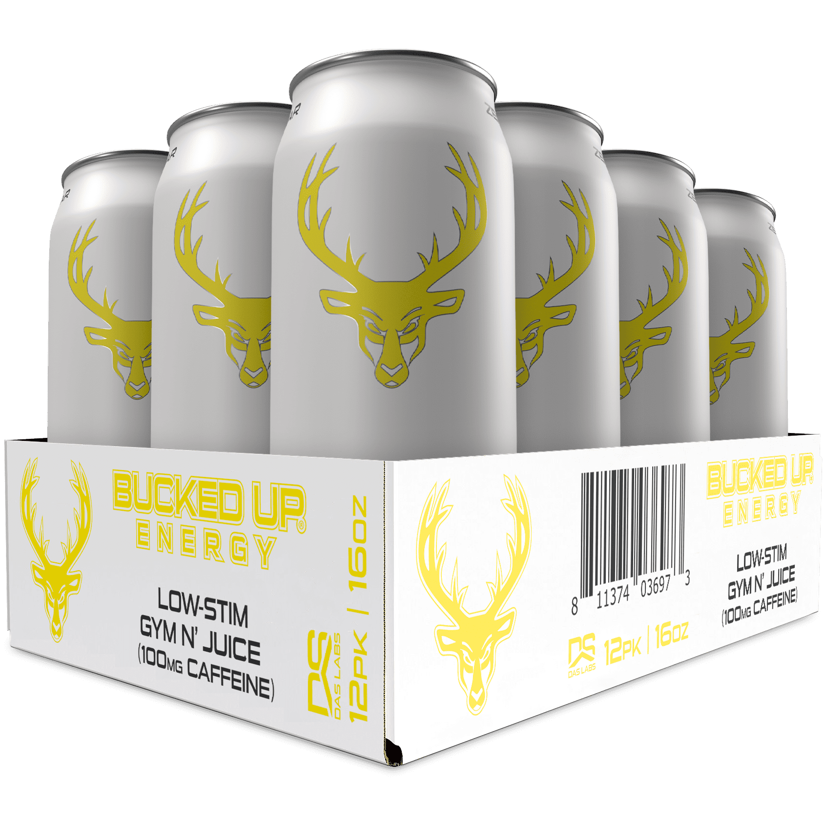 Bucked Up Energy Drink Low Stim, Gym N' Juice, 12 Cans, 16 fl oz, 100