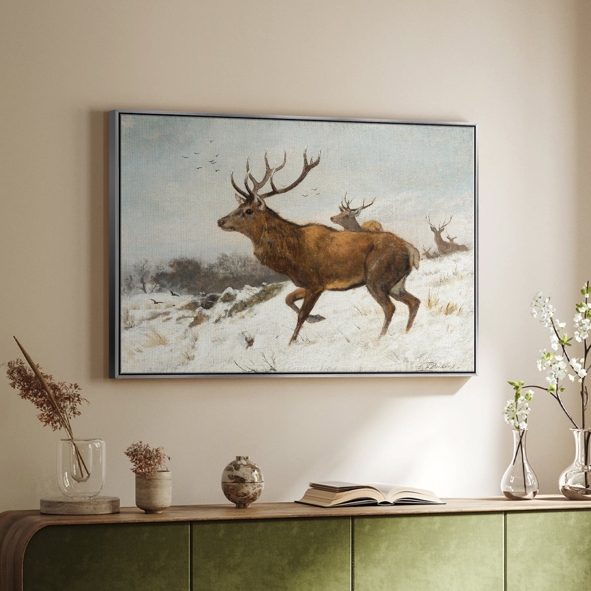 Vintage Animal Print-V By Wexford Home Framed in Silver Wood Gallery Wrapped Canvas 27 in. x 41 in.
