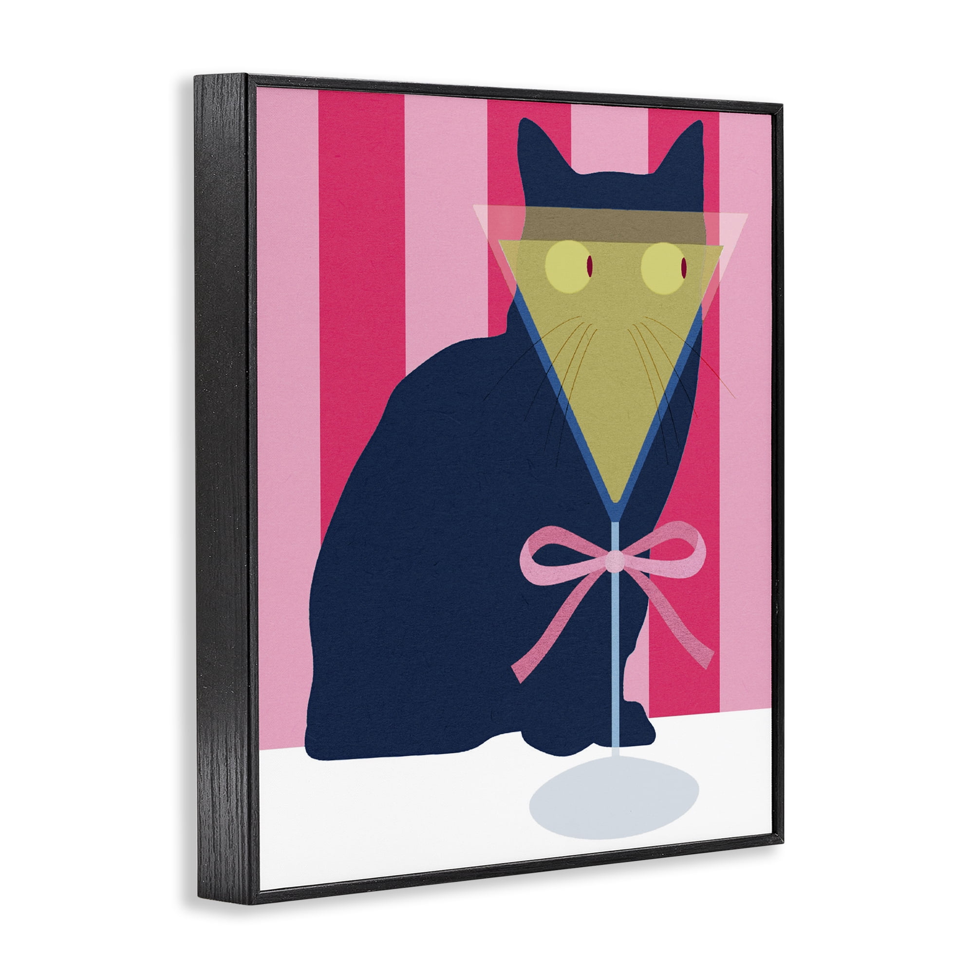 Stupell Industries Playful Striped Cat with Martini Black Framed Giclee Art, design by Lil' Rue