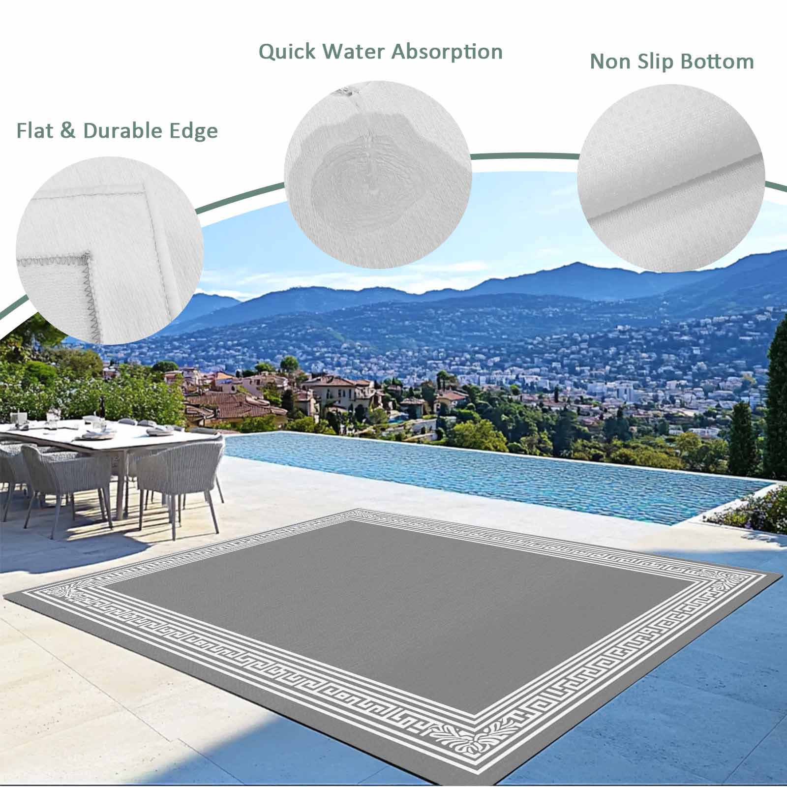 Grey Geometric Outdoor Rug 5x8 Ft - Reversible Patio Rug Outdoor Camping Rugs, Bohemia Tribal Farm Tribal Patterned Washable Indoor Outdoor Area Rugs, Non-Slip Outdoor Carpet Runner for Deck/Porch