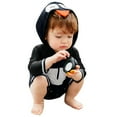thumbnail image 3 of LNMQLPDBS Unisex Kids Bathing Suits Cartoon Cute Penguin Printed Swimwear Beach Long Sleeve Hooded Onesie Swimsuit with Ziper Girls Rash Guard Swimsuit Boys Rashguard Swim Set Black 2-3 Years, 3 of 9