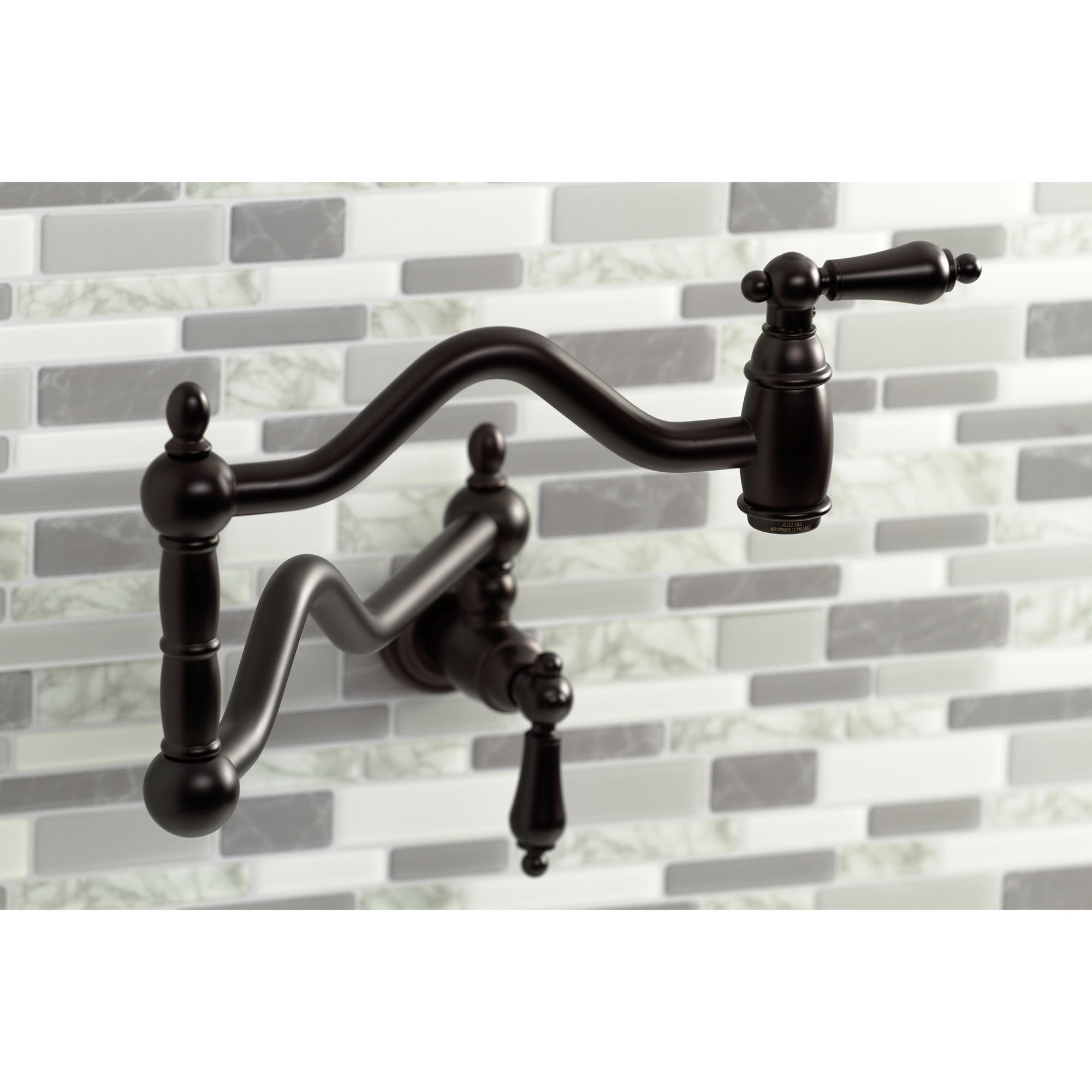 Kingston Brass KS2105AL Heritage Two-Handle 1-Hole Wall Mount Pot Filler Faucet in Oil Rubbed Bronze