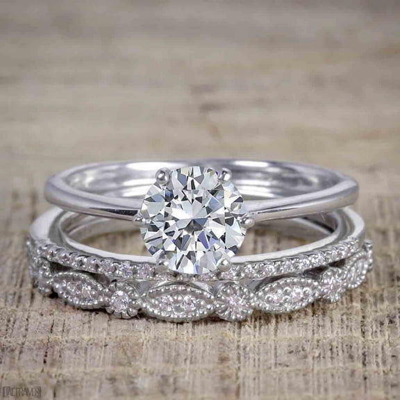 2.00 Carat Moissanite Diamond Trio Wedding Bridal Ring Set with 18k Gold Plating
