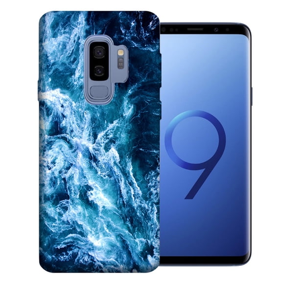 MUNDAZE For Samsung Galaxy S9 Plus Deep Blue Ocean Waves Design TPU Gel Phone Case Cover