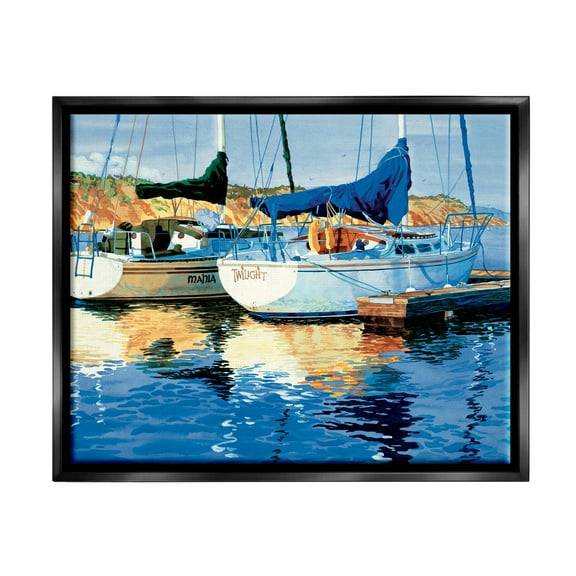 Stupell Industries Boats at Marina Dock Transportation Painting Black Floater Framed Art Print Wall Art, 21 x 17