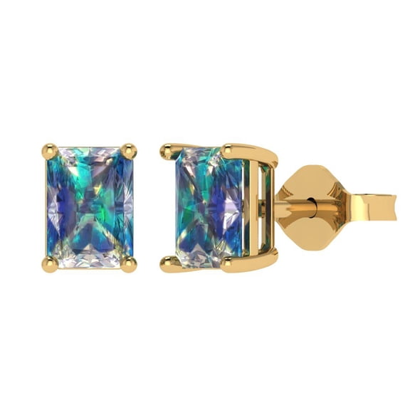 Clara Pucci 2Ct Synthetic Blue Moissanite Emerald Cut VVS1 Push Back Stud 18k Solid hypoallergenic Gold Designer Earrings For April