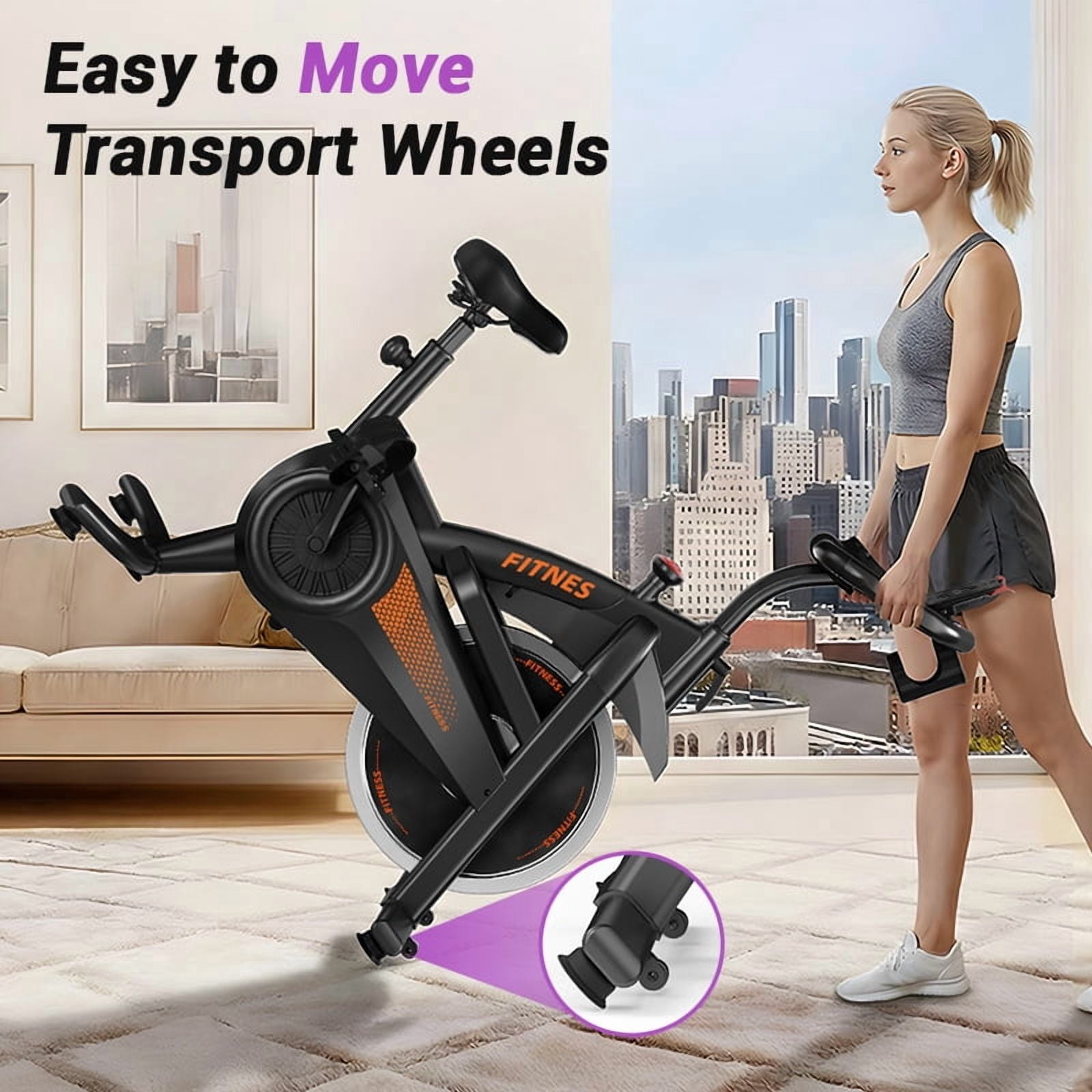 LEZEE Exercise Bike Indoor Cycling Bike Adjustable Resistance for Home Workout Use Max Weight 300 lbs with Extra Comfort Seat
