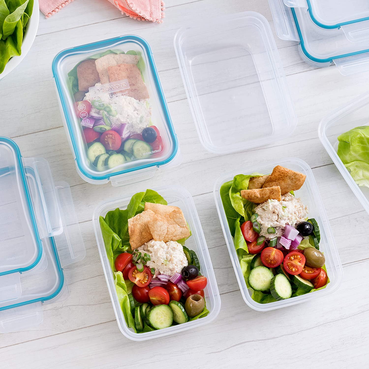 Plastic Total Solution 5-Pack (3-Cup) Food Storage Containers Set, Leakproof & Airtight Plastic Locking Lids Rectangular , Non-Toxic BPA-Free Lids, Microwave Dishwasher Freezer Safe