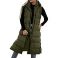 thumbnail image 2 of jsaierl Long Puffer Vest Women Button Down Sleeveless Hooded Jacket Overcoat Solid Color Side Slit Winter Parka Coat, 2 of 6