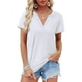 thumbnail image 4 of Prolriy Shirts for Women, Womens Tops Summer Short Sleeve V Neck Blouses Business Casual Loose Fit Tshirts Trendy Fashion Outfits Womens Tops Spring Summer Tops for Women White S, 4 of 6