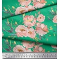 thumbnail image 2 of Soimoi Green Moss Georgette Fabric Leaves & Peony Floral Print Sewing Fabric Yard 42 Inch Wide, 2 of 3