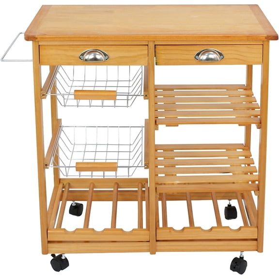 NurtureTail Rolling Kitchen Island Cart, Wooden Mobile Serving Cart with Storage Shelves & Wheels, Portable Kitchen Organizer for Home, Restaurant, Dining Room & Bar