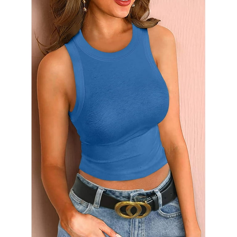 Blue Tank Top Smooth Cropped Full Length