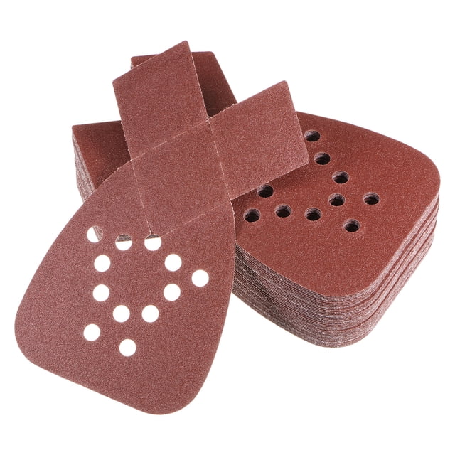 Unique Bargains 40 Packs 120 Grits 12 Holes Hook & Loop Sandpapers Triangular Sanding Pads Sheets with Extra Tips