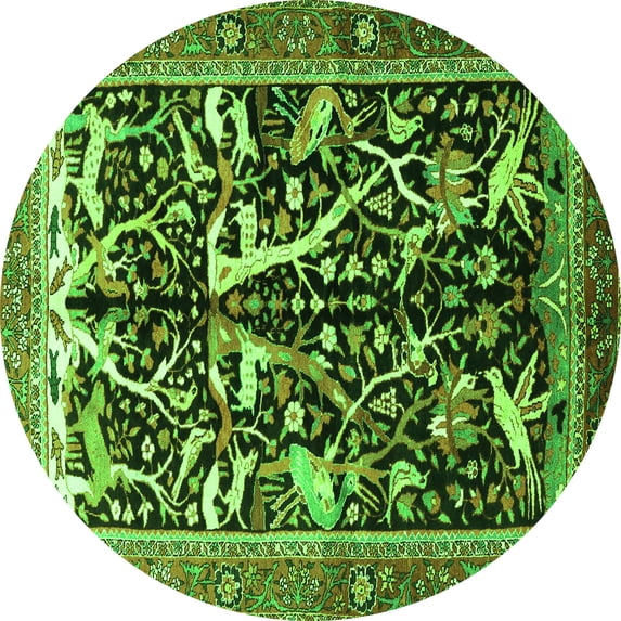 Ahgly Company Indoor Round Animal Green Traditional Area Rugs, 4' Round