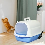 Hooded Cat with Lid Enclosed Cat Toilet Reusable Cat Litter Tray Blue