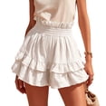 thumbnail image 2 of Women's Smocked High Waist Tiered Ruffle Wide Leg Shorts, Flowy Summer Boho Casual Shorts S, 2 of 5