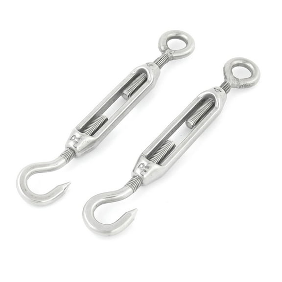 Unique Bargains 2 x 304 Stainless Steel Hook Eye Turn Buckles 3.8"-5.1" for Wire Rope Cable