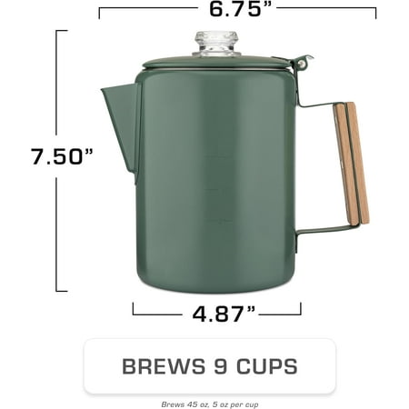 Bozeman Green Percolator Coffee Pot - 9 Cup, Camp Green