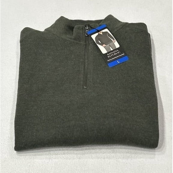Banana Republic Men's Waffle Quarter Zip Pullover, Green, Size L