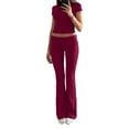 thumbnail image 2 of Women's Yoga Lounge Sets qolati Mock Neck Short Sleeve Cropped Tops and Low Rised Flare Pants Tracksuit Y2k Slim Fitted 2 Piece Casual Outfits Pajamas, 2 of 7