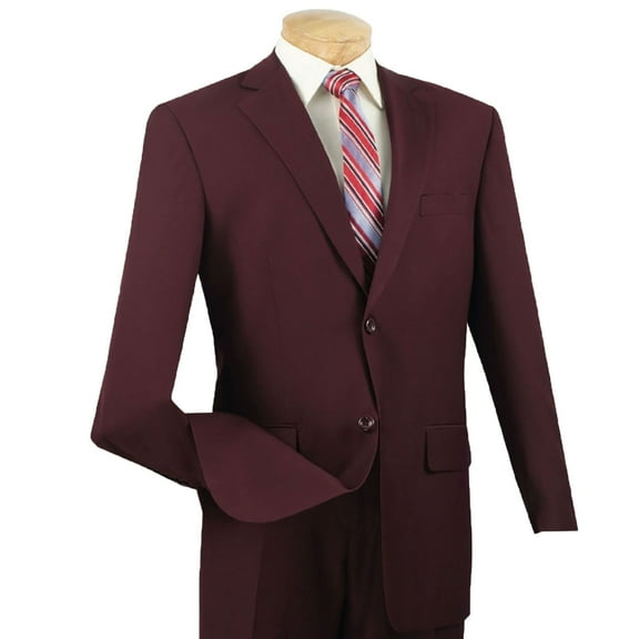 VINCI Men's Burgundy Textured 2-Button Classic-Fit Business Suit - NEW - 36S