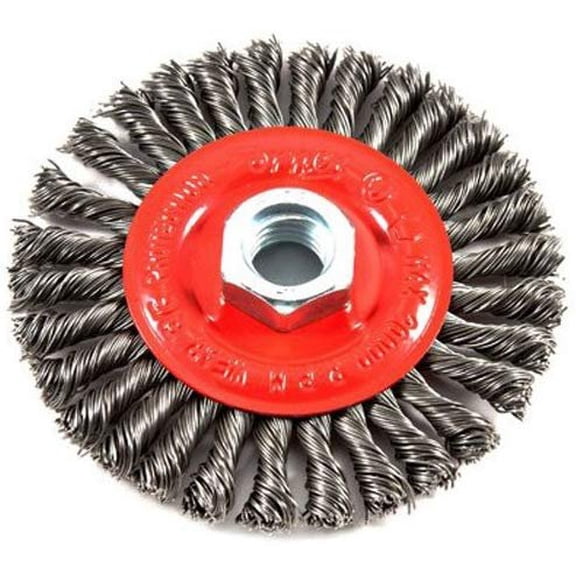 Forney 72760 Wire Wheel Brush, Stringer Bead Twist with 5/8-Inch-11 Threaded Arbor, 4-Inch-by-.020-Inch