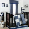 The Peanut Shell 3 Piece Baby Crib Bedding Set - Navy Blue and Grey Geometric Patchwork - 100% Cotton Quilt, Crib Skirt and Sheet