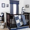 The Peanut Shell 4 Piece Baby Boy Crib Bedding Set - Navy Blue Geometric and Grey Zig Zag Patchwork - 100% Cotton Quilt, Dust Ruffle, Fitted Sheet, and Mobile