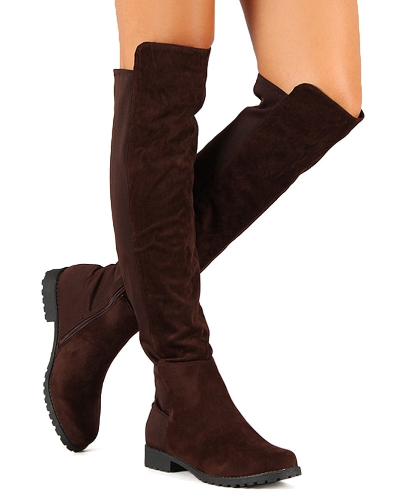 knee high stretch suede boots