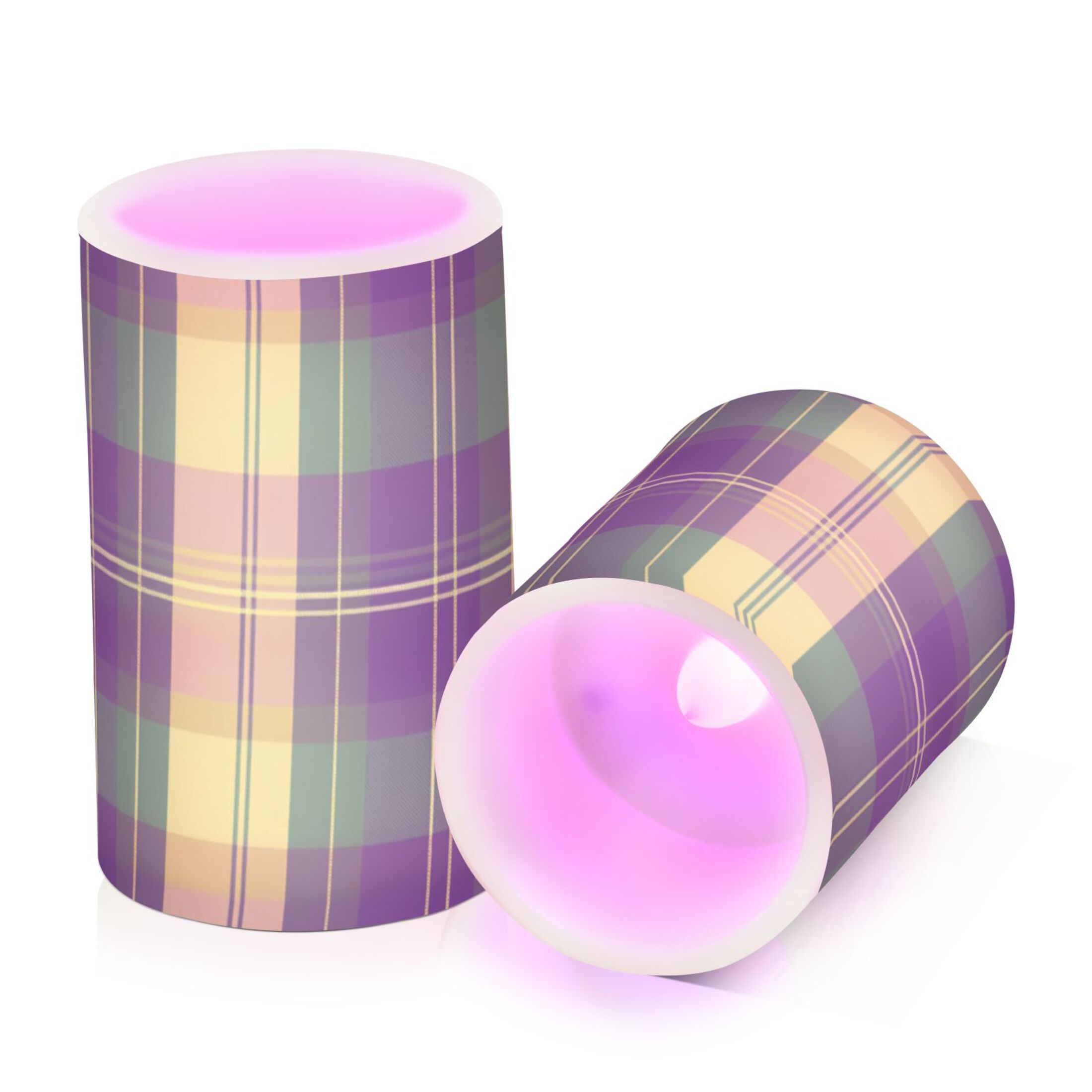 Mardi-gras Colored Plaid Flickering Flameless Candles LED Tealight Battery Operated with Remote Set of 2 Holiday Decor Ornaments