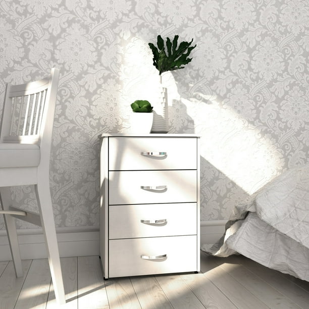 Cajonera − Nápoles. Cajonera Multiusos, Mueble Con Cajones, Credenza Cómoda Para Ropa, 4 Cajones (Blanco texturizado)