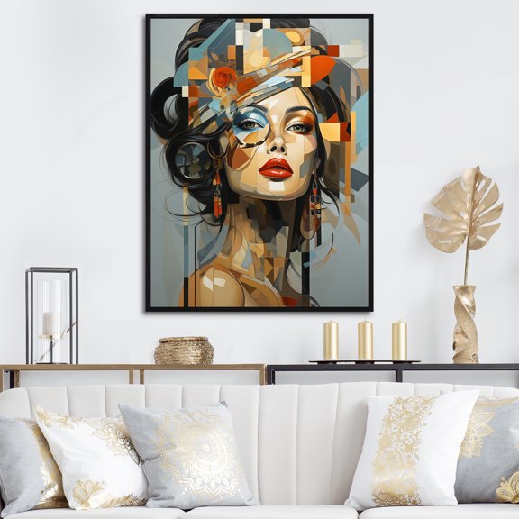 Designart "Cubist Woman in Glam Harmonious Elegance I" Fashion Floater Framed Canvas Print