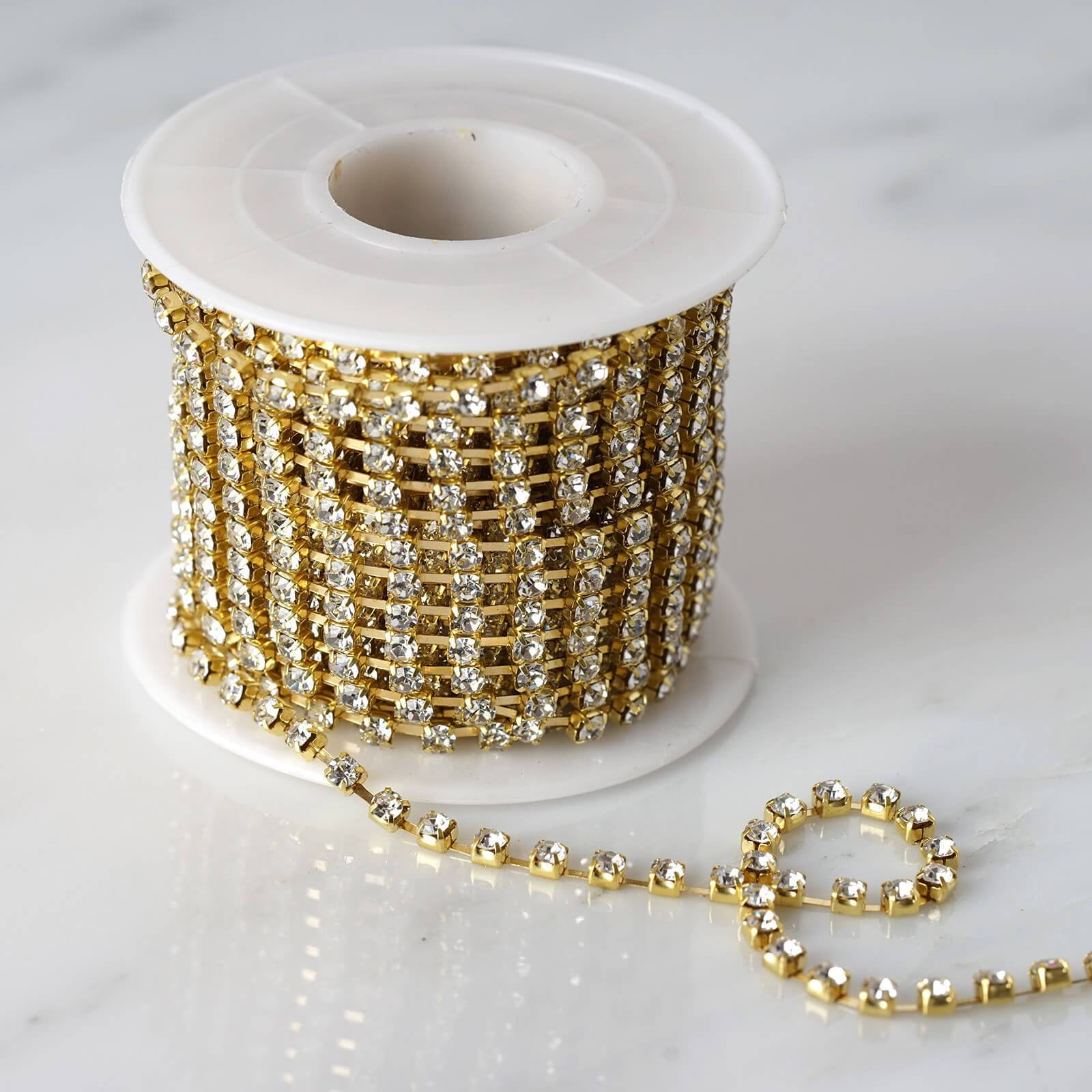 10 Yards 3mm Gold Diamond Chain Roll Rhinestone Ribbon DIY