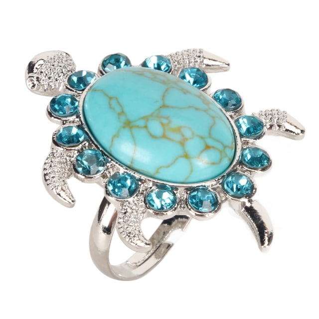 Anillo De Tortuga Con Diamantes De Imitación, Elegante Joyería Ajustable, Seguro, Elegante Anillo De Turquesa, Portátil Para Mujeres Para Fiesta De Halloween