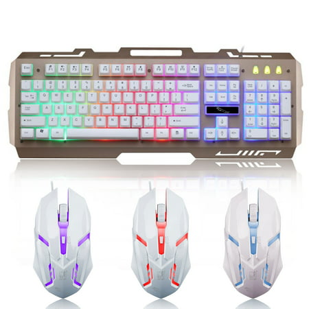 TSV Wired Gaming Keyboard & Mouse Combo, 2400 DPI, 6 Buttons, Rainbow LED Backlit Phones Holder Keyboard Mouse Set for PC,