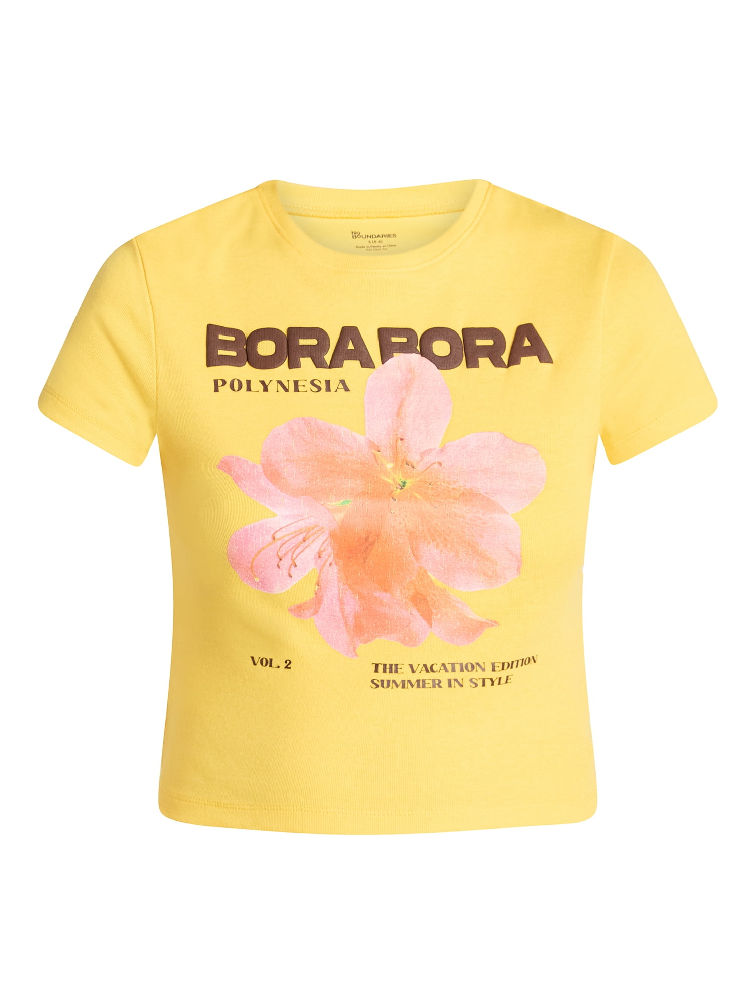 No Boundaries Ribbed Cotton Graphic Baby Tee with Short Sleeves, Women's XXS-XXL
