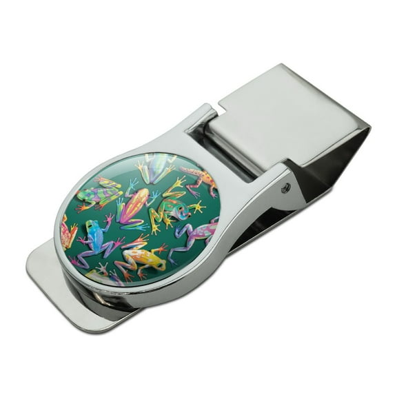 Rainforest Tree Frogs Rainbow Sticky Fingers Satin Chrome Plated Metal Money Clip