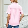 thumbnail image 6 of Womens Button Down Shirt Casual Short Sleeve Collared Work Blouse with Pocket Pink XL, 6 of 7