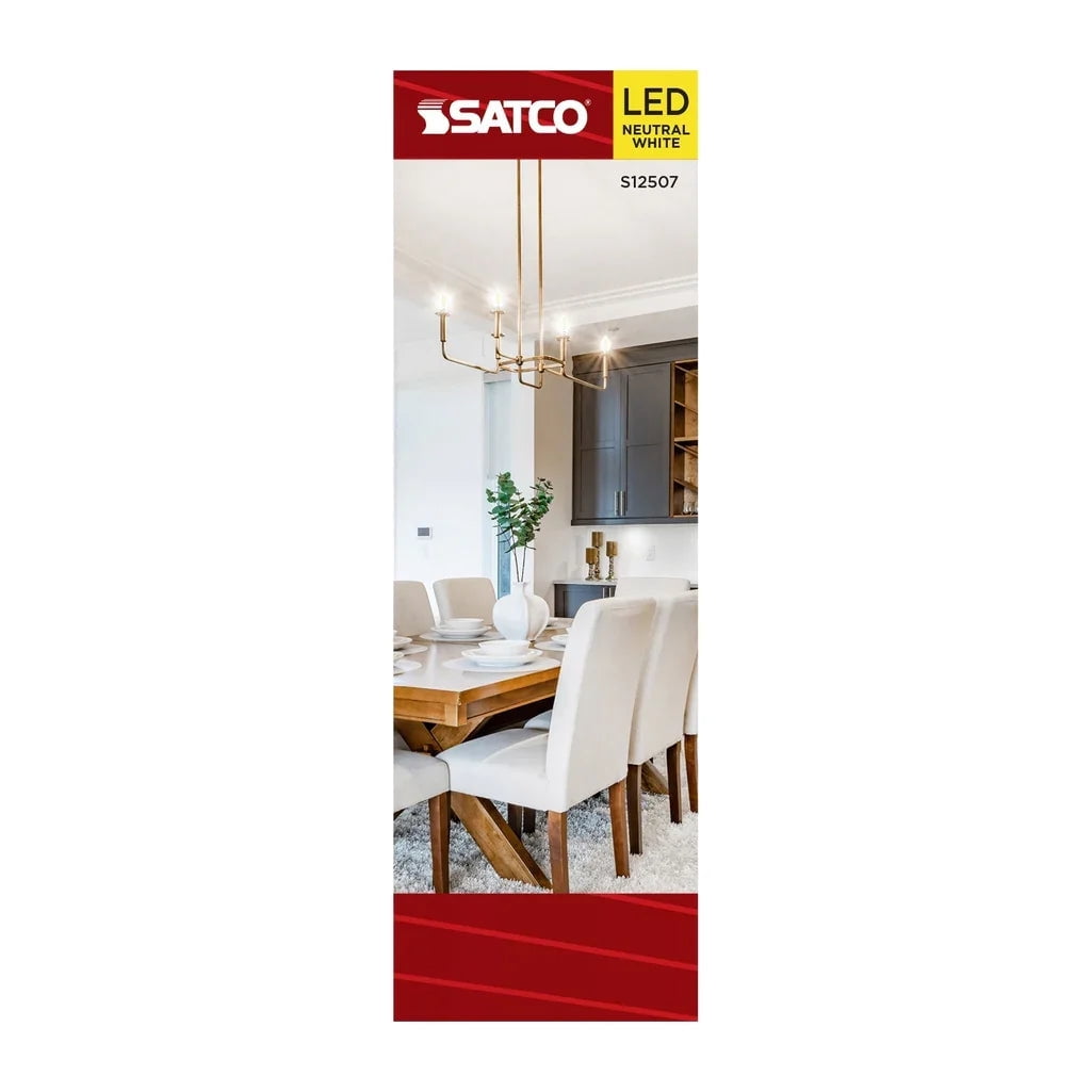 SATCO S12507 CA10 LED Flame Light Bulbs 4W 120V Frosted Glass 3500K 350 Lumen E12 Candelabra Base Dimmable Wet Location (6 Pack)