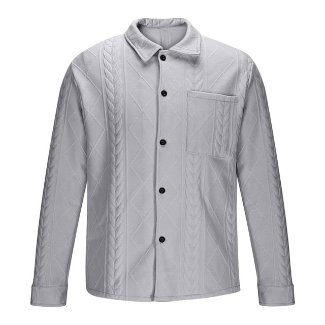 Kalauyu Mens Button Down Shirts Shacket Casual Long Sleeve Jacket Lightweight Work Shirts with Pockets
